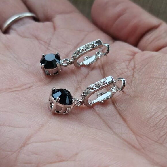 Women Earrings made with Swarovski Elements Black/Silver Tone Jewelry New - Picture 11 of 12